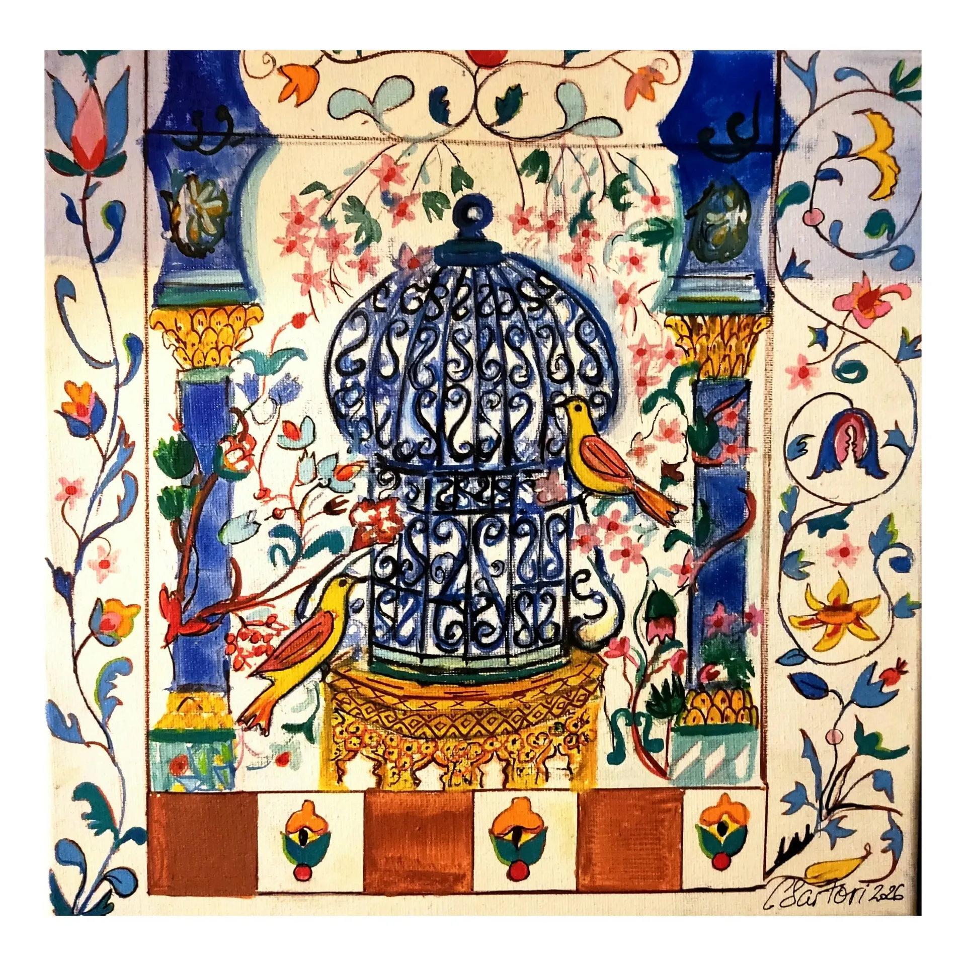 TUNISIA  CAGE OISEAUX MOSAIQUE - VENDU/SOLD OUT