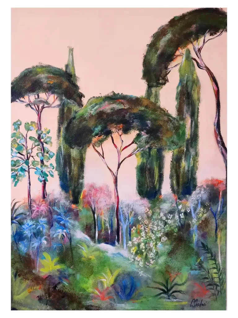 Les Pins - Fond beige rosé, grand format