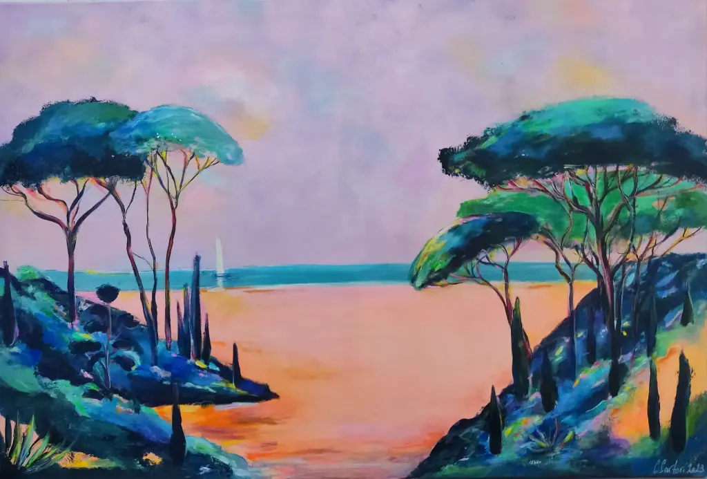 Les Pins, fond saumon - grand format