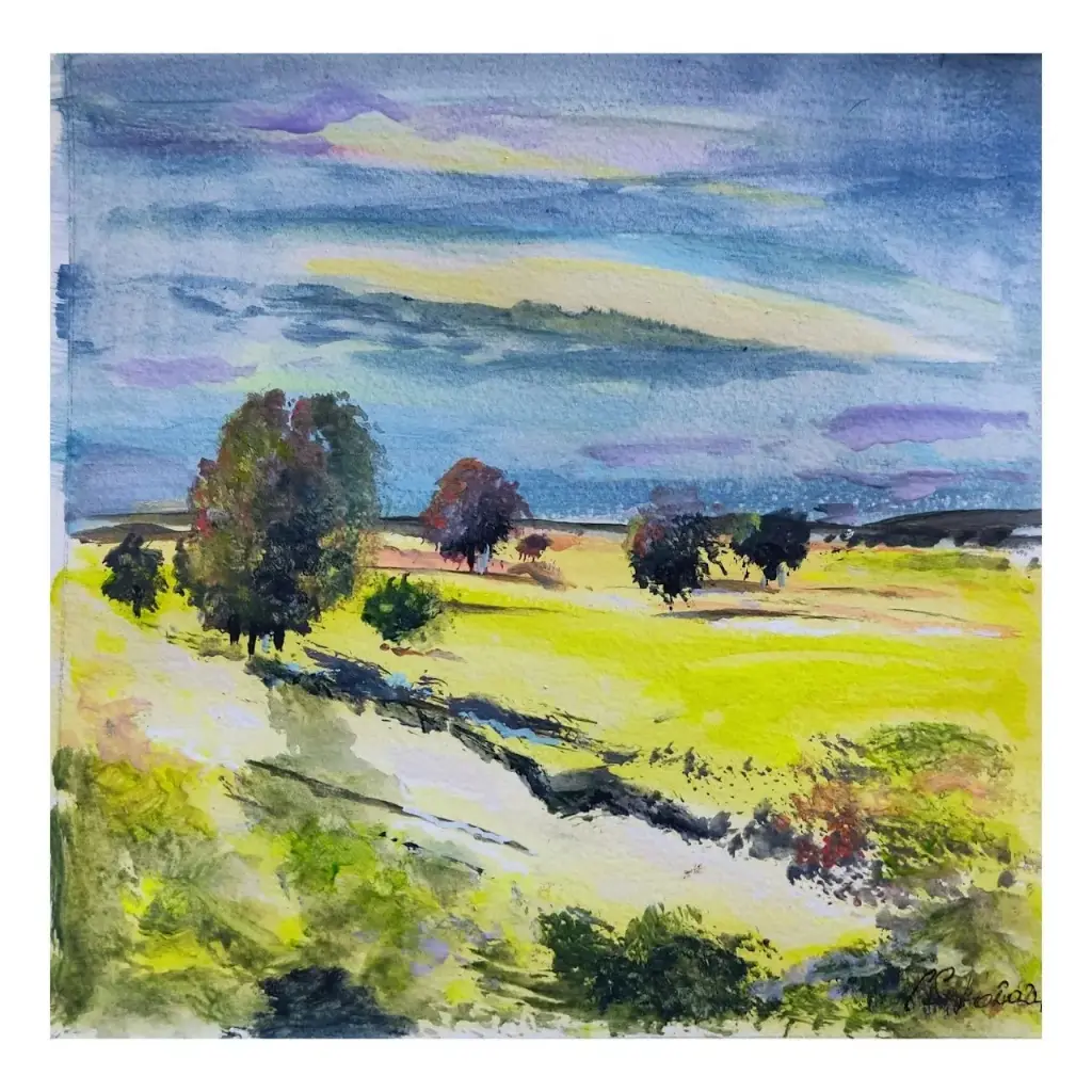Le Lauragais, paysage à l'acrylique sur papier