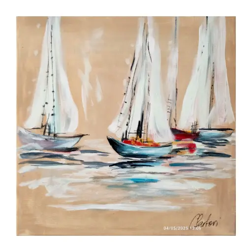 [Acrylique sur toile 30x30] Voiliers fond beige
