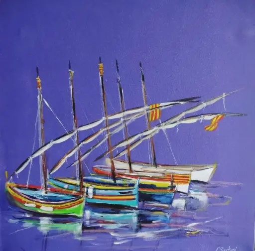 Barques catalanes - fond violet
